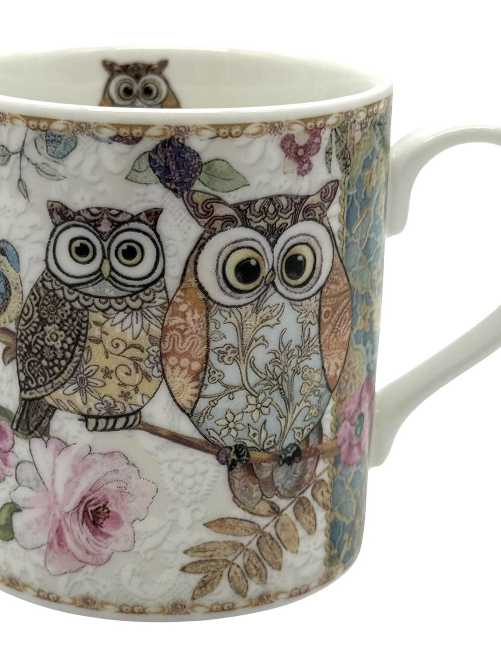 Decorative Owl Porcelain Mug in Pastel Multicolor